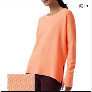 Athleta Toaster Waffle Luxe Textured Pullover Oversize Sz M In Mango